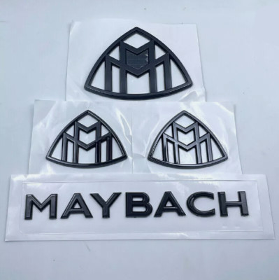 Gloss Black Maybach set Fender Side Rear Trunk Emblems Badge For Mercedes Benz