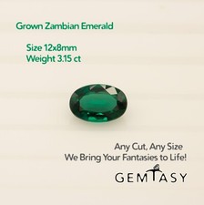 Cut stone - Emerald Zambian hydrothermal lab grown, 12x8mm 3.15ct
