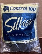 New Vintage 1994 Silkies Control Top Support legs Med-Off Black Pantyhose 131