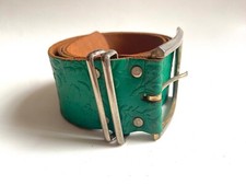VINTAGE CROUTE DE CUIR ZIELONY SKÓRZANY PASEK ROZMIAR 28 FRANCJA