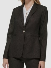 Tommy Hilfiger Women's Black Slim-Fit One-Button Shimmer Blazer Jacket 8