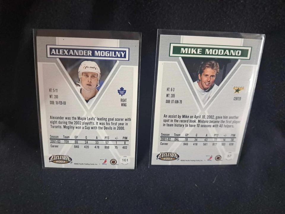 2002-03 Pacific Exclusive Gold lot #57 Mike Modano & #161 Alexander Mogilny - Image 2 of 2