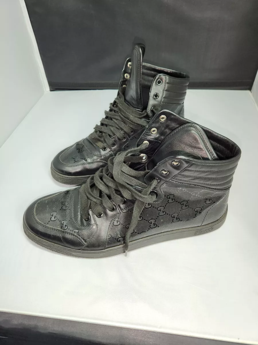 GUCCI sneaker High Top Shoes GG monogram Black leather 11.5 US 11G