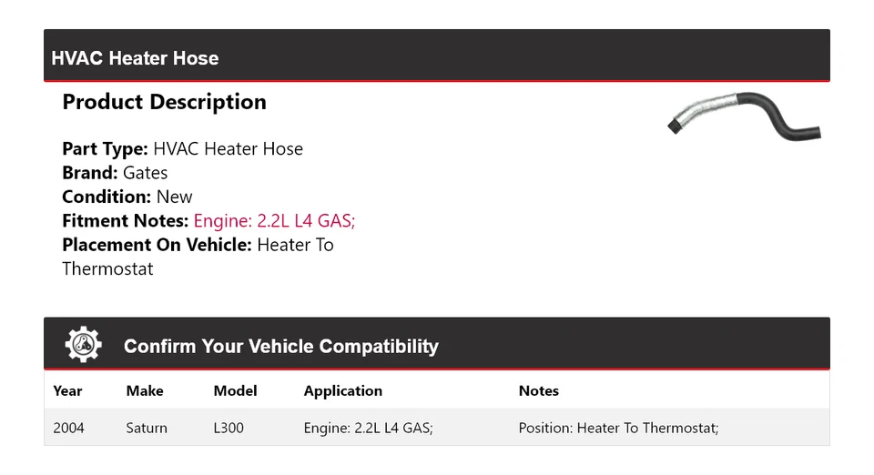 Para Saturn L300 2004 2,2 L L4 GAS HVAC calentador manguera calentador a termostato puertas Foto 2 de 4