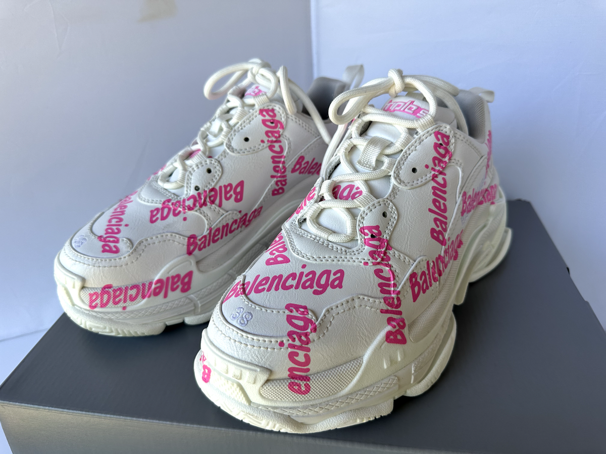 New Balenciaga Women's Triple S Sneakers Size 38 White Pink Tennis Shoes