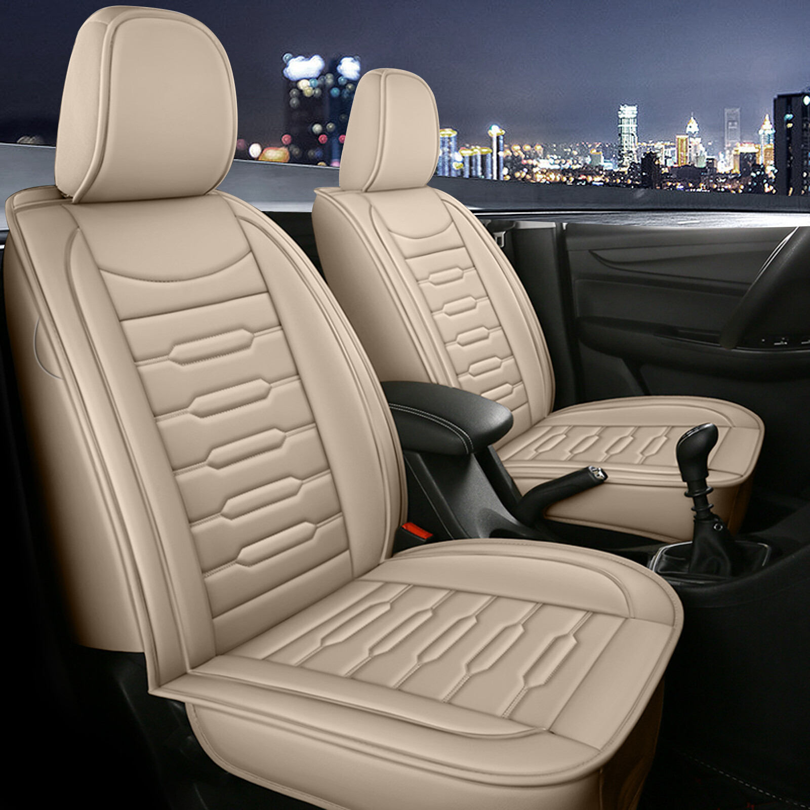 Luxury Front Rear Car Seat Covers PU Leather Beige For LINCOLN MKX 2008-2018