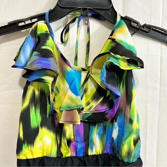 Mini Vestido Colorido Cuello Halter Jump Girl para Mujer con Escote con Volantes Talla Pequeña Foto 3 de 4