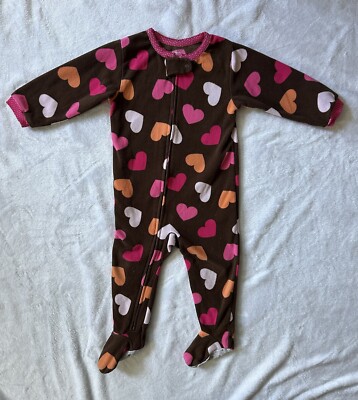 Carter s Heart Super Comfy Fleece Footed Pajamas in Brown/Pink - Size 18 Months