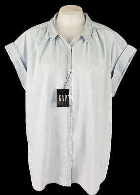 GAP Damen blaues Chambray Baumwolle S/S SHIRTKLEID Shirt Abend - L - UVP 69£