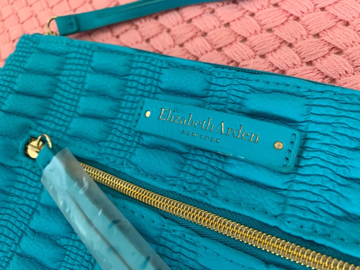 New Elizabeth Arden NeonBlue pvc-Leather CLUTCH Cosmetic Travel