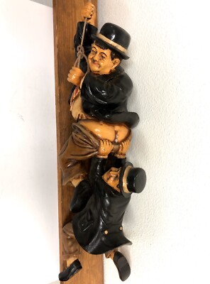 Antique Laurel & Hardy Dangling From A Rope Large 30” Figurine