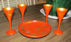 Set of 4 Cordial Plastic w/ Gold Metallic Paint Flutes & Candy Nut Bowl Party — photo 1