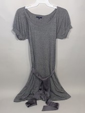 Gap Dress Gray T-Shirt Belted Ruffled Hem Short Sleeve Large Rounded Neck Small