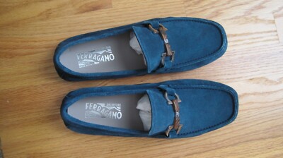 NEW SALVATORE FERRAGAMO SALAMANCA teal Suede Leather Men  display picture 2