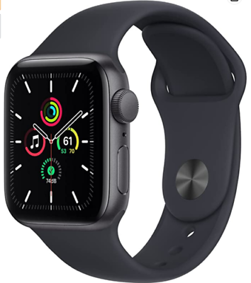 Apple Watch SE GPS, 44mm Space Gray Aluminum Case w Black Sport Band Model  A2352