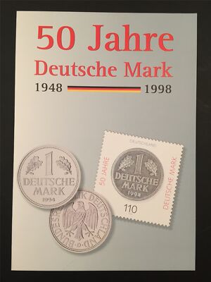 BRD FOLDER 1998 50 JAHRE DEUSCHE MARK 1.- DM MÜNZEN COINS u150