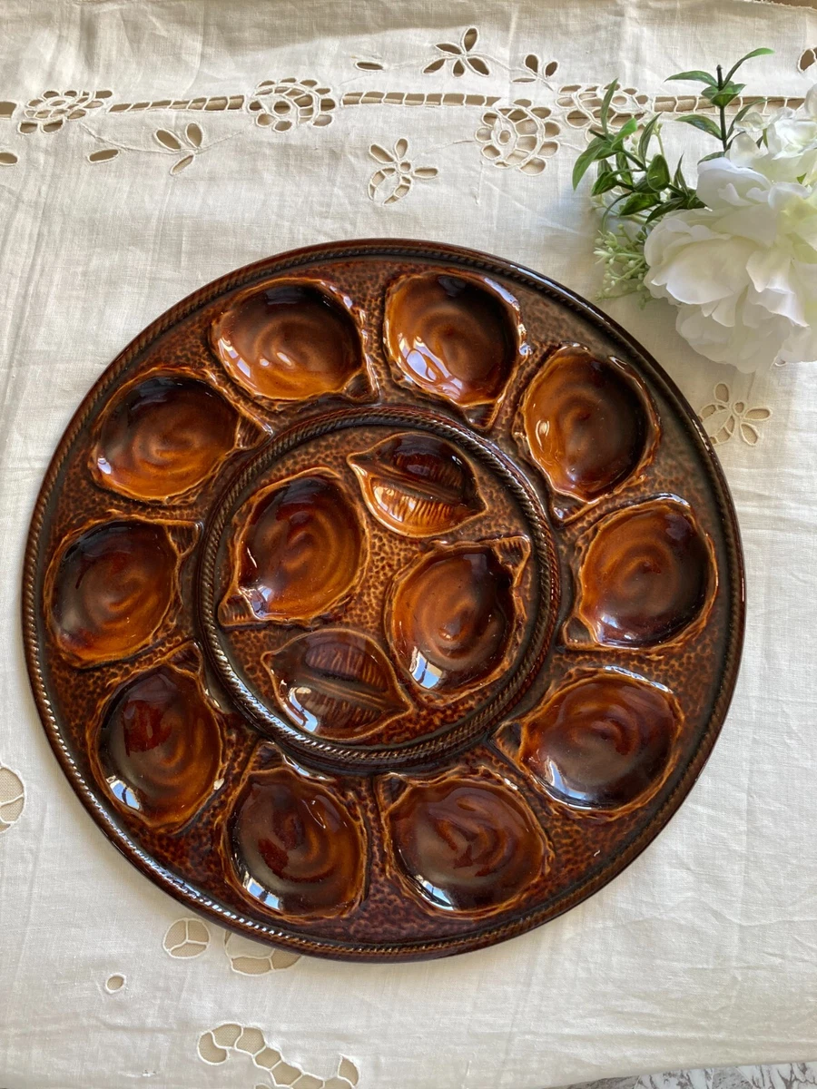 Lot De 2 Assiettes à Huîtres Vintage Céramique Marron - Avec Emplacement Pour Citron