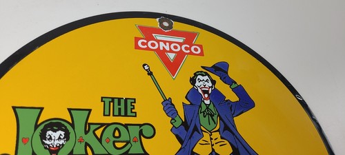 Vintage Conoco Gasoline Porcelain Sign - Joker Batman N-Tane Comic Gas Pump Sign - Picture 4 of 14