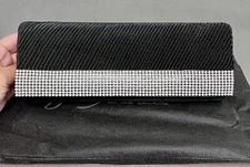 VTG J Francis Black & Rhinestone Clutch W/ Detachable Shoulder Strap 10x4”