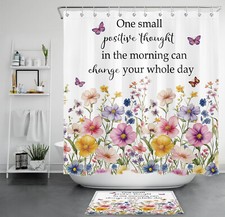 Inspirational Pink Butterfly Wildflower Shower Curtain Set for Bathroom Decor