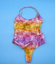 Ayra Swim Small Purple Multi Tie Dye Rope Straps One Piece Bikini Swimsuit Beach