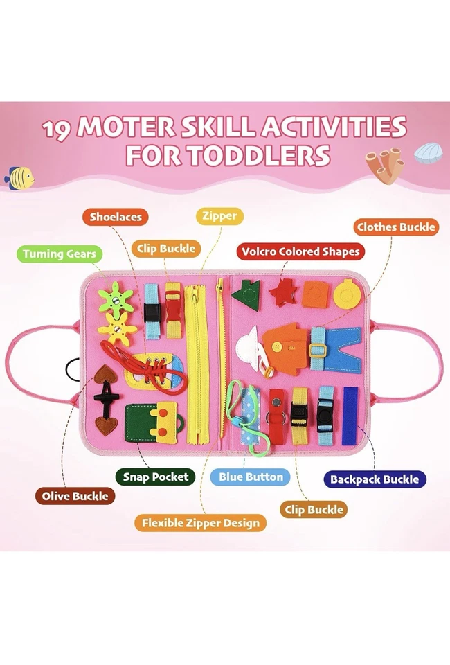 Tablero ocupado Montessori para niños pequeños libro de actividades habilidades motoras finas juguete de aprendizaje  Foto 3 de 4