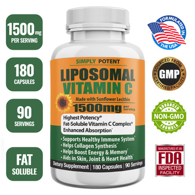 Liposomal Vitamin C 1500mg | High Absorption Immune Support | 180 Capsules USA