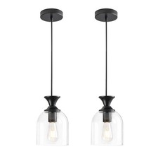Black Pendant Lights Kitchen Island 2 Pack, Modern Hanging Lights Fixtures wi...