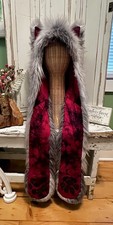 SpiritHoods Grey Fox Tye Dye Tie Wolf Spirit Hood Hat Rave Red Gray Wolf *READ*