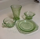 Vintage MCM Lot of 4 Uranium Glow Depression Glass Tea Cup Plate BOWL ANTIQUE