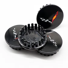 For Corvette C7 2014-19 Cross Flag 68mm Wheel Center Caps Gloss Black