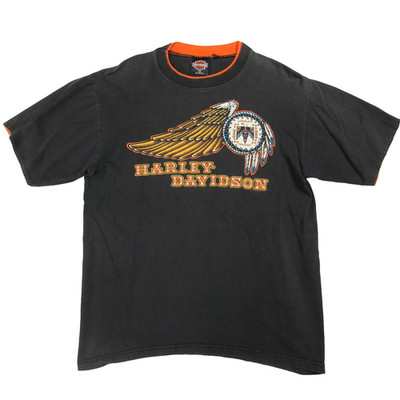Vintage Harley Davidson Shirt Mens Large Black Double Layer Winged Thunderbird