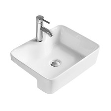 Contemporary Semi-Recessed Bathroom Basin, Soft Square Design, White, 480 mm