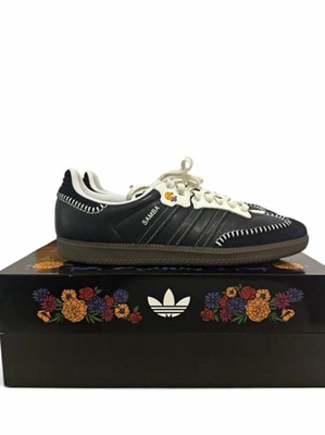 adidas Samba Low Top Leather Sneakers Black/White Floral Skeleton Graphic