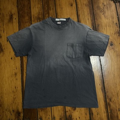 Vintage Heavily Faded Worn Distressed Black Blank T Shirt Size L Single Pocket