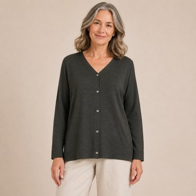 Eileen Fisher 2X Superfine Merino Cardigan Regenerative Wool Woodland Green