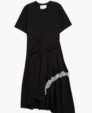 NEW, 3.1 PHILLIP Lace Detail Draped Asymmetric Hem Dress in Black Sz M #MD1429