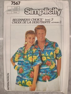Simplicity 7567 Hawaiihemd Schnittmuster groß locker sitzend neu ungeschnitten Vintage
