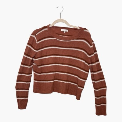 Emory Park Mauve Pink Striped Cropped Knit Sweater Size Small