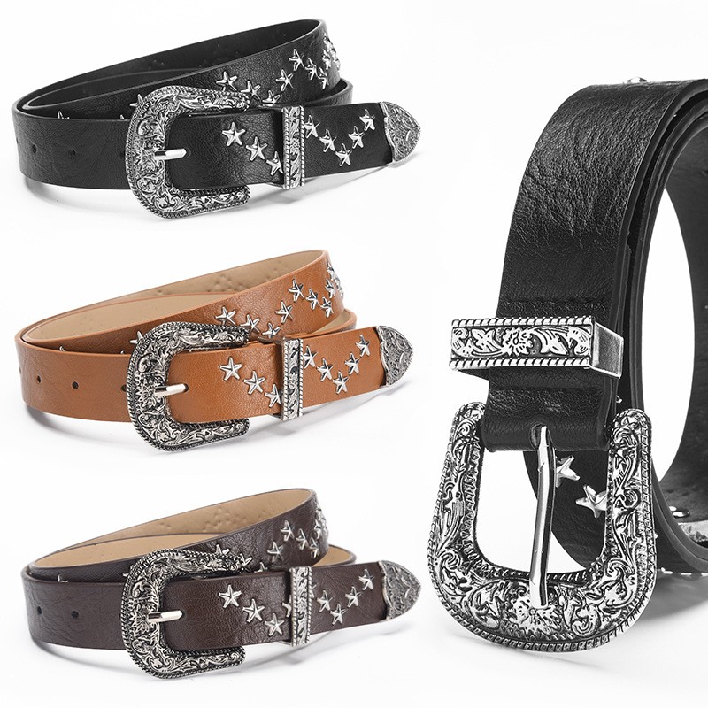 Vintage Western Belt Studded Rivets Faux Leather Cowgirl Chic Adjustable No.240 handmade Vintage Reproduction Studded Jeweled Cowboy  main image 4