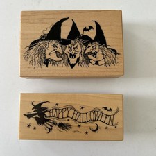 2 Halloween PSX rubber stamps Three Wicked Witches Witch On Broom
