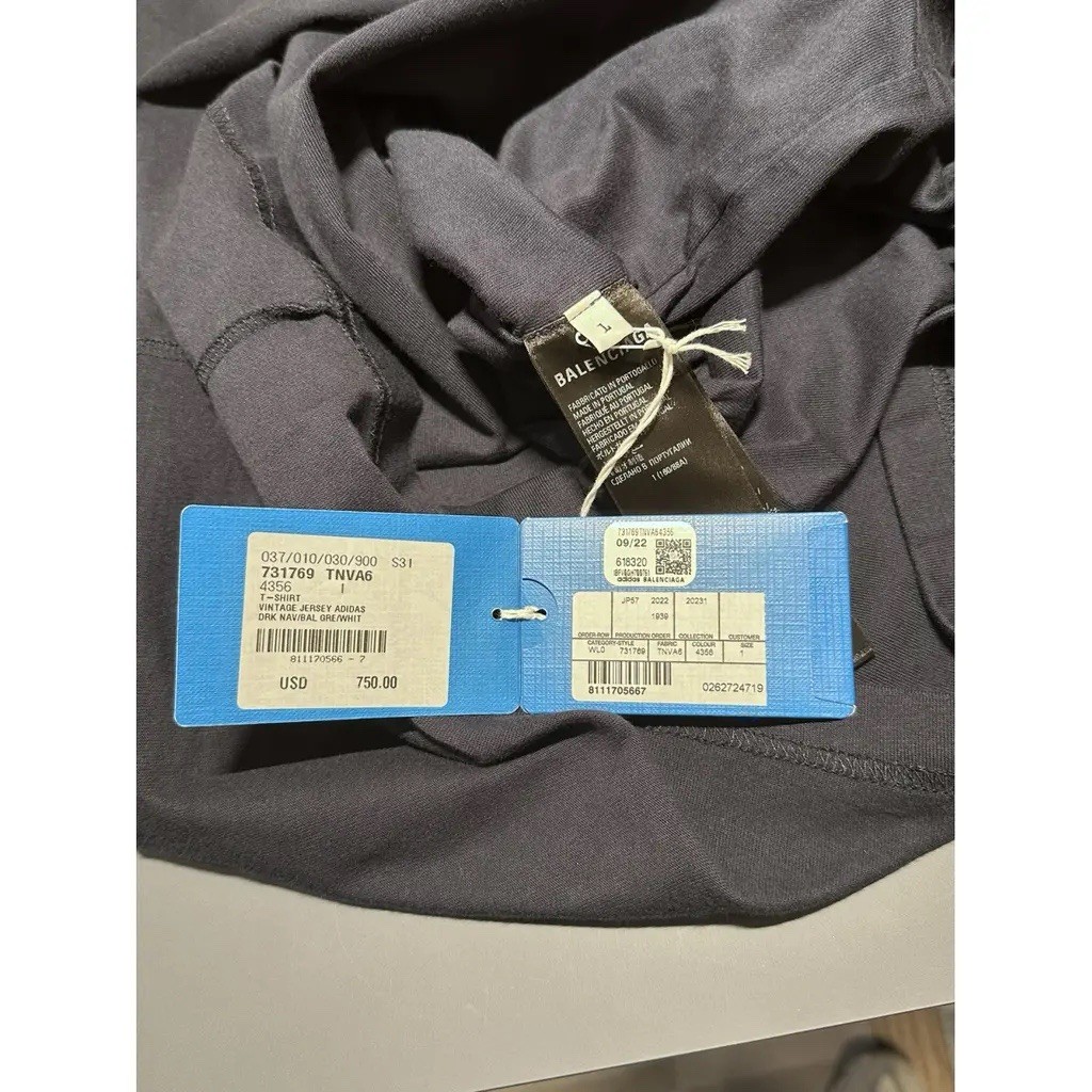 Oversized Balenciaga x adidas Inside Out Embroidered Logo Tee Navy