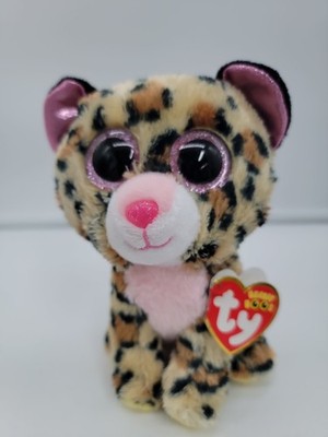 Ty Beanie Boos LIVVIE the Leopard Cheetah 6'' Plush Soft Toy Pink Sparkle Eyes 