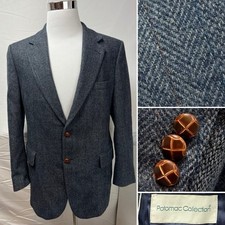 Vintage Men's 40R Blue Herringbone Tweed Plaid Potomac Collection Blazer Jacket