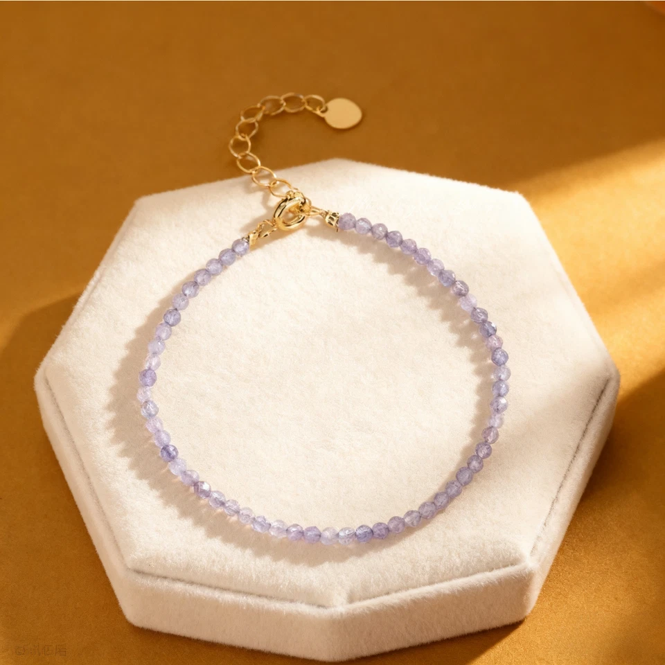 Delicada pulsera de piedra de tanzanita natural pulsera de cristal curativo regalo minimalista Foto 2 de 4
