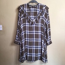 Next Uk 12 Petite Gingham Style Print Long Sleeve Smart Casual Ruffle Detail