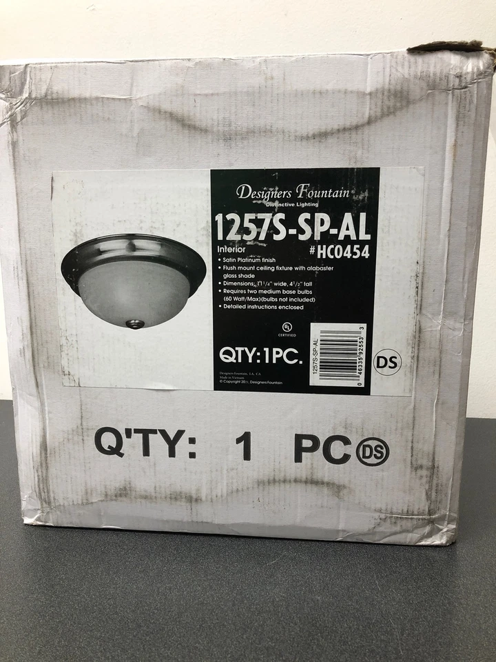 Width 2 Light Flush Mount Ceiling Fixture - Satin Platinum / White Alabaster - Image 4 of 4