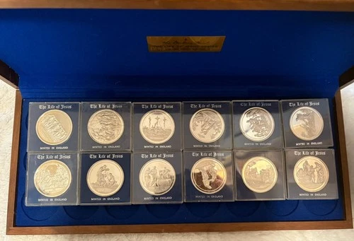 RARE: Danbury Mint Life Of Jesus Sterling Silver Medals. Made In England.