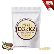 Micro Ingredients Vitamin D3 10,000 IU + K2 MK-7 200 mcg, 300 Softgels