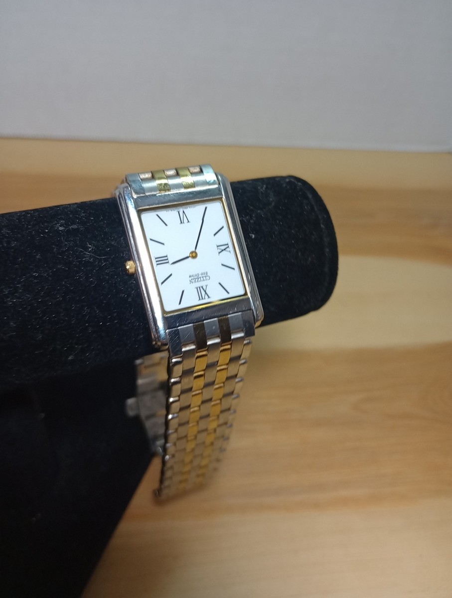 Citizen Men's Eco Drive Tank Watch Stiletto White Dial 2 Tone